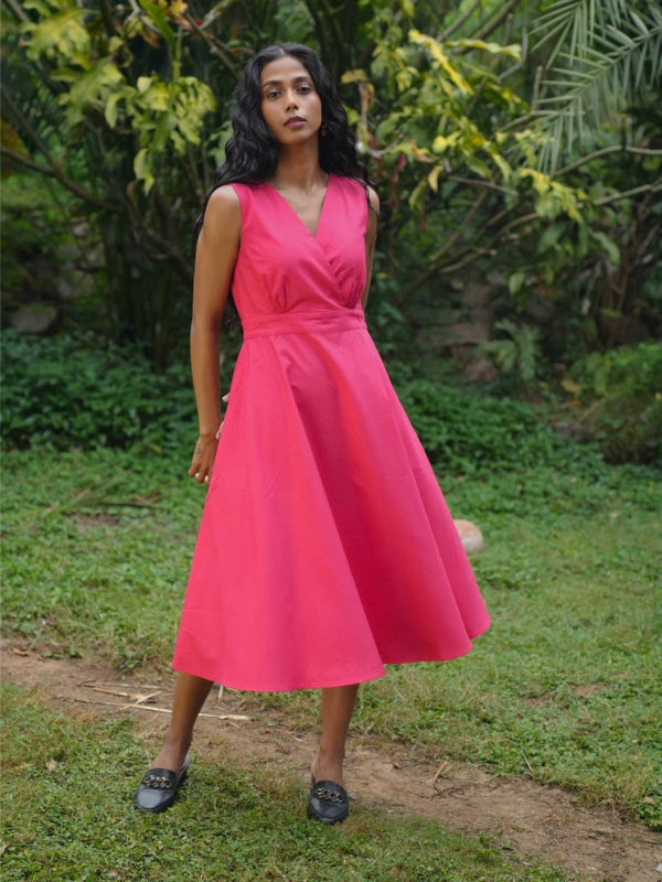 Buy Malar Midi dress | V neck pink dress | Shop Verified Sustainable Products on Brown Living