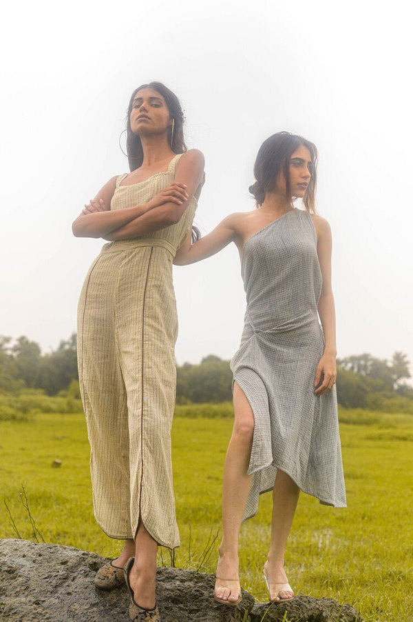 Buy Malini Jumpsuit - Brown + Grey Stripes + Off-White | Shop Verified Sustainable Womens Co-Ord Sets on Brown Living™
