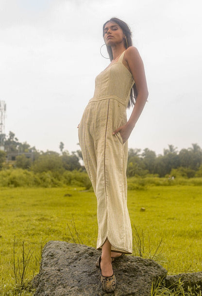 Malini Jumpsuit - Brown + Grey Stripes + Off - White | Verified Sustainable by Brown Living™