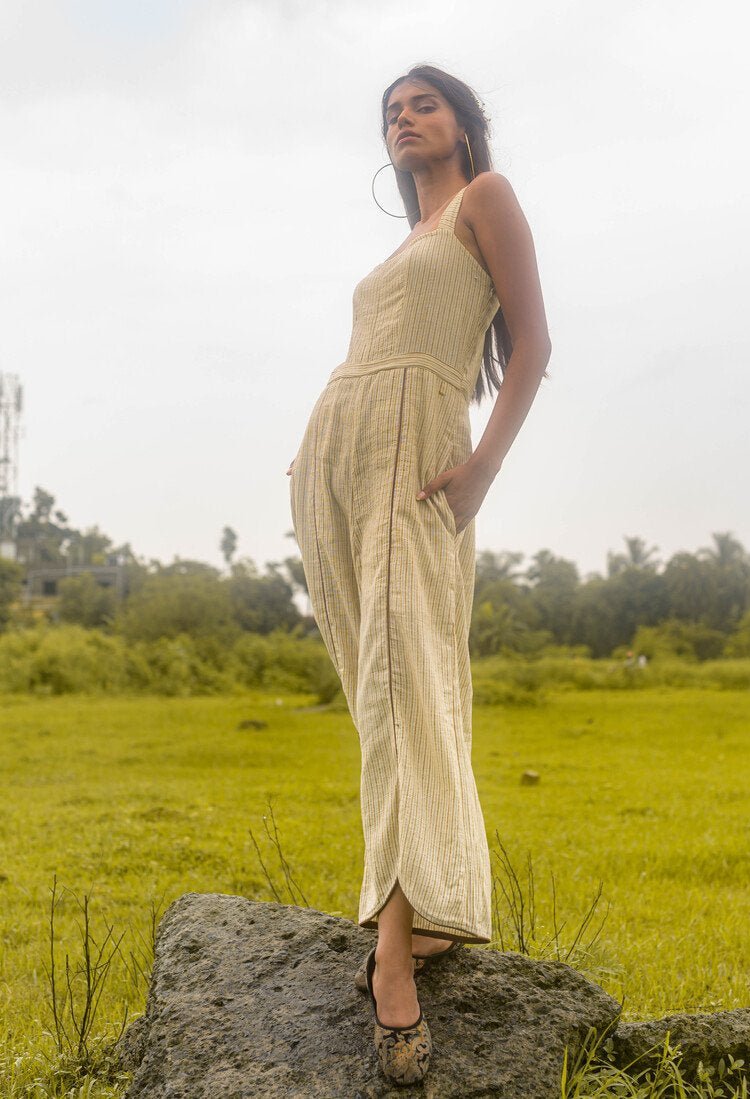 Buy Malini Jumpsuit - Brown + Grey Stripes + Off-White | Shop Verified Sustainable Products on Brown Living