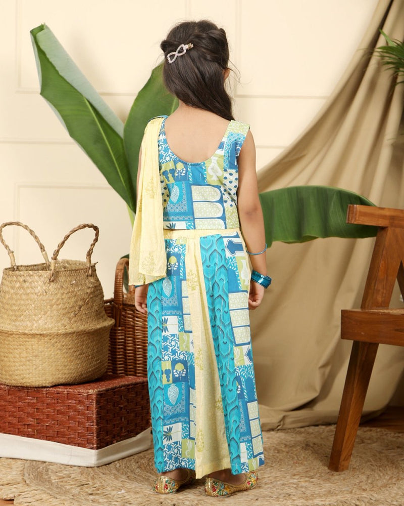 Buy Manara Girls Ethnic Cotton Kali Lehenga Set with Dupatta | Shop Verified Sustainable Kids Ethnic Sets on Brown Living™