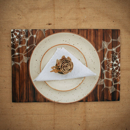 Mandala Wooden Place Mat | Walnut | Foldable | Stain - Proof | Multipurpose | Verified Sustainable by Brown Living™