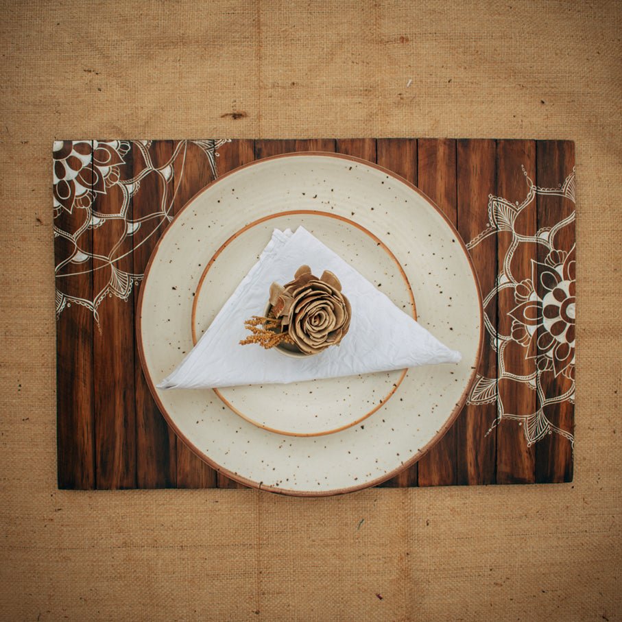 Mandala Wooden Place Mat | Walnut | Foldable | Stain - Proof | Multipurpose | Verified Sustainable by Brown Living™