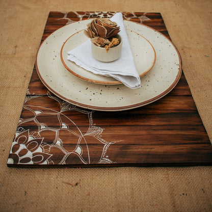 Mandala Wooden Place Mat | Walnut | Foldable | Stain - Proof | Multipurpose | Verified Sustainable by Brown Living™