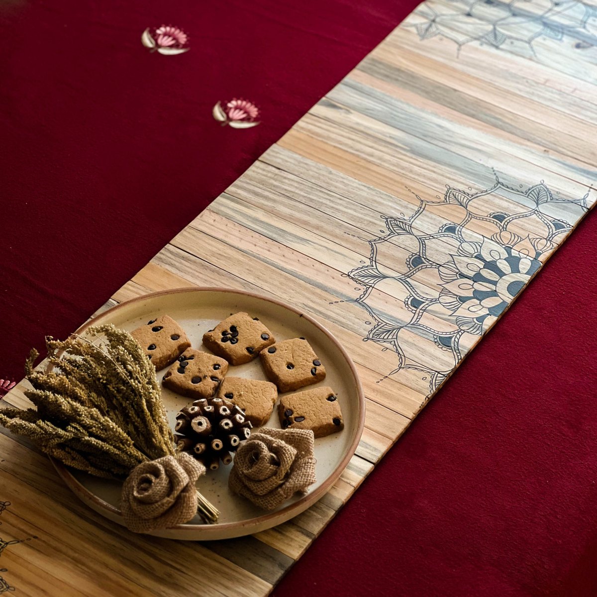 Mandala Wooden Table Runner | Foldable |Heat - Resistant | Verified Sustainable by Brown Living™