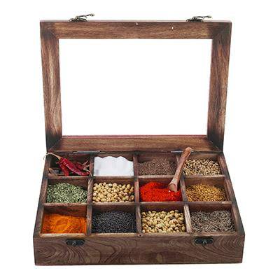 Buy Mango Wood Masala Dabba Containers Light Black 30x23x7 cm Online on Brown Living Kitchen Organizers