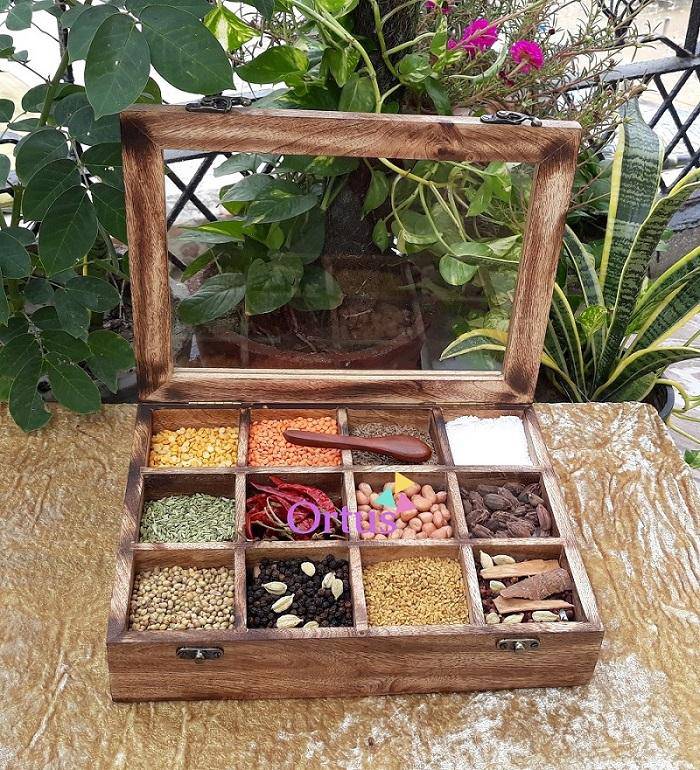 Buy Mango Wood Table Top Masala Box or Spice Box or Multipurpose Organiser - MADE IN INDIA | Shop Verified Sustainable Products on Brown Living