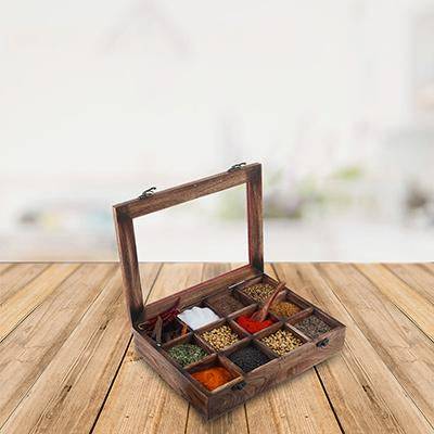 Buy Mango Wood Table Top Masala Box or Spice Box or Multipurpose Organiser - MADE IN INDIA | Shop Verified Sustainable Products on Brown Living