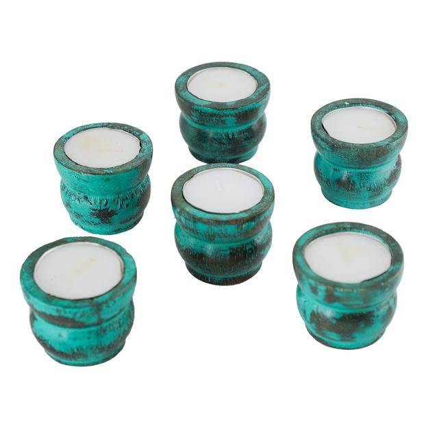 Buy Mango Wood Tea Light Candle Holder Set of 6 for Home Decor | Shop Verified Sustainable Products on Brown Living