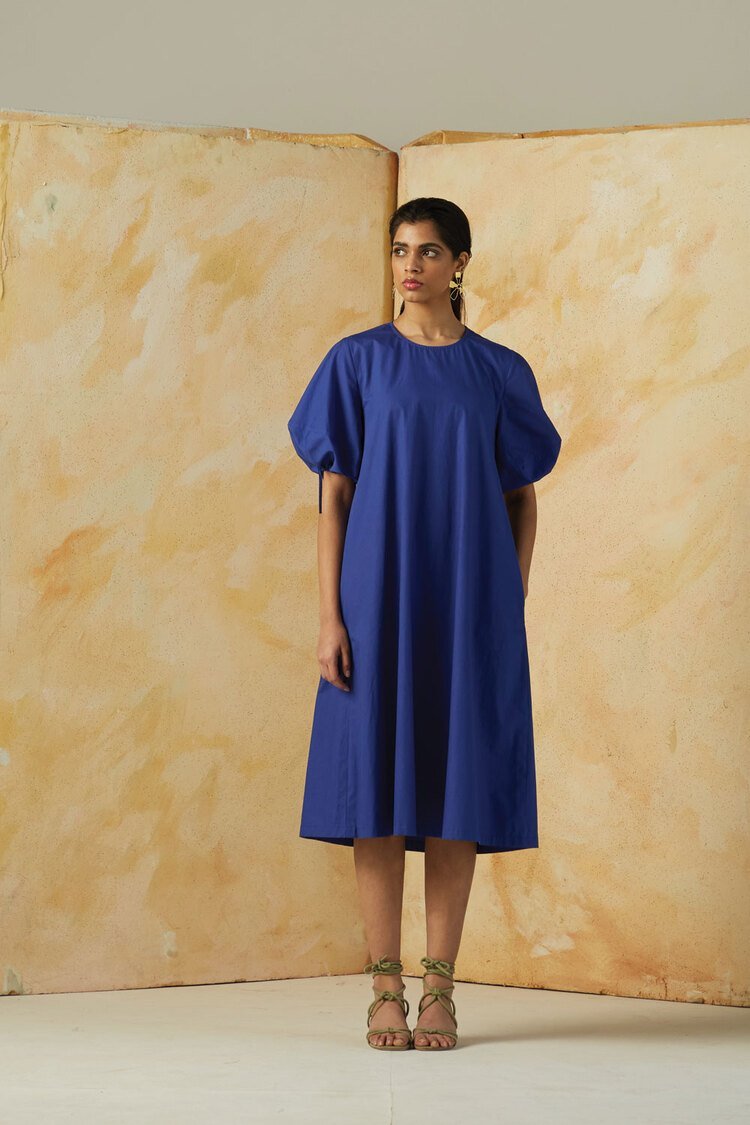Buy Margo Blue Solid Dress | Shop Verified Sustainable Products on Brown Living