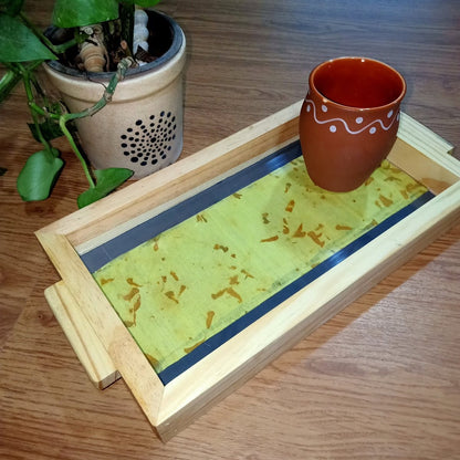 Marigold Ecoprint Wooden Tray | Solid Pine Wood | Verified Sustainable by Brown Living™