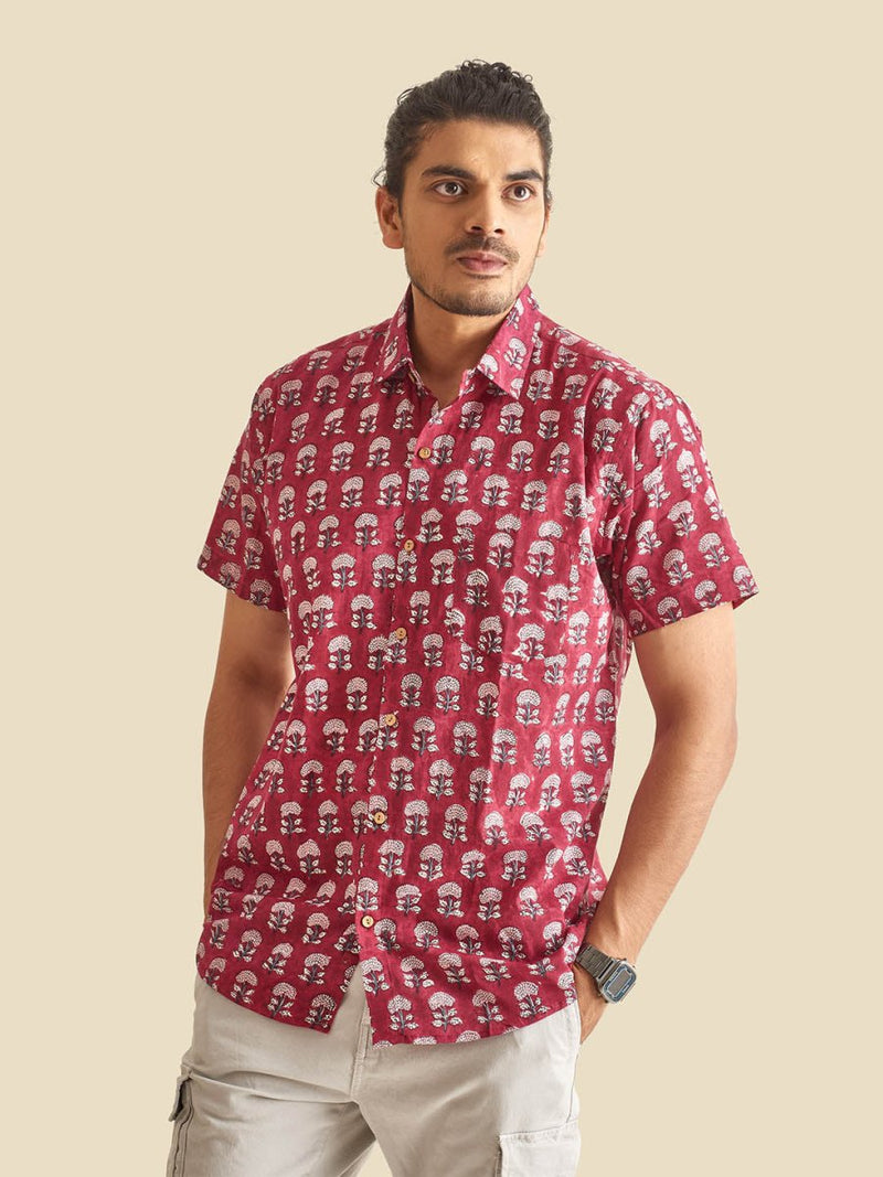 Buy Maroon Floral Printed Halfsleeves Cotton Shirt | Shop Verified Sustainable Mens Shirt on Brown Living™