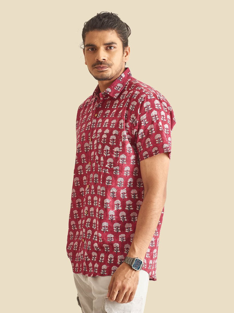 Buy Maroon Floral Printed Halfsleeves Cotton Shirt | Shop Verified Sustainable Mens Shirt on Brown Living™