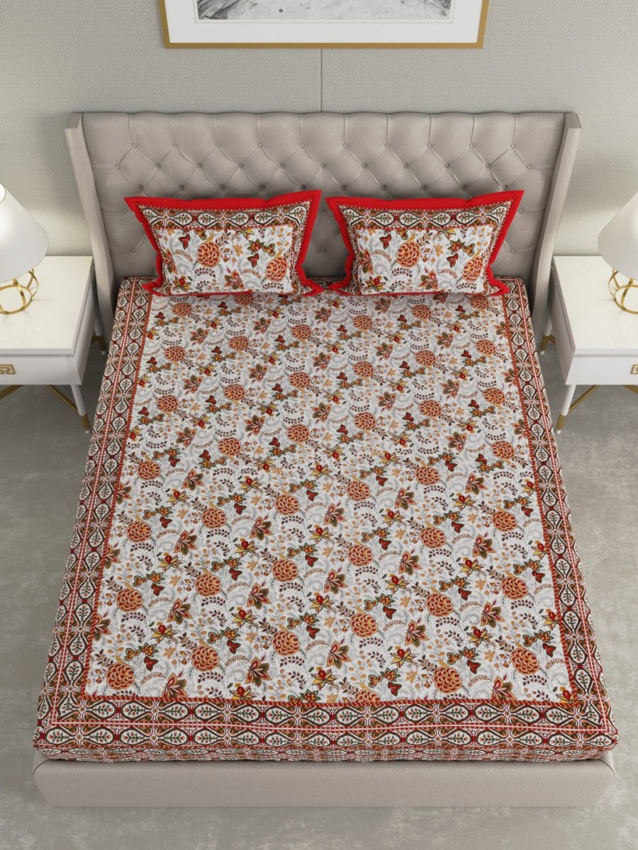 Maroon Hand Block Floral Print Pure Cotton King Size Bedding Set | Verified Sustainable by Brown Living™