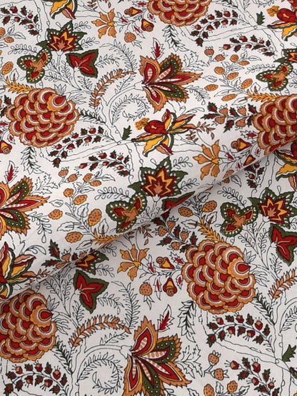 Maroon Hand Block Floral Print Pure Cotton King Size Bedding Set | Verified Sustainable by Brown Living™