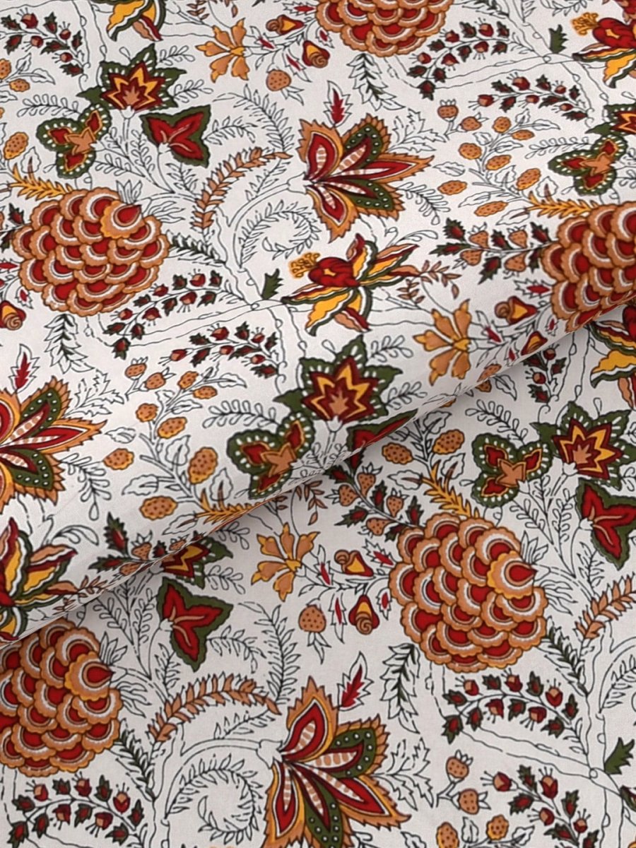 Maroon Hand Block Floral Print Pure Cotton King Size Bedding Set | Verified Sustainable by Brown Living™