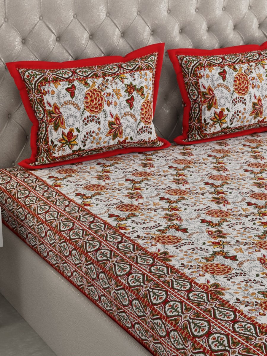 Maroon Hand Block Floral Print Pure Cotton King Size Bedding Set | Verified Sustainable by Brown Living™