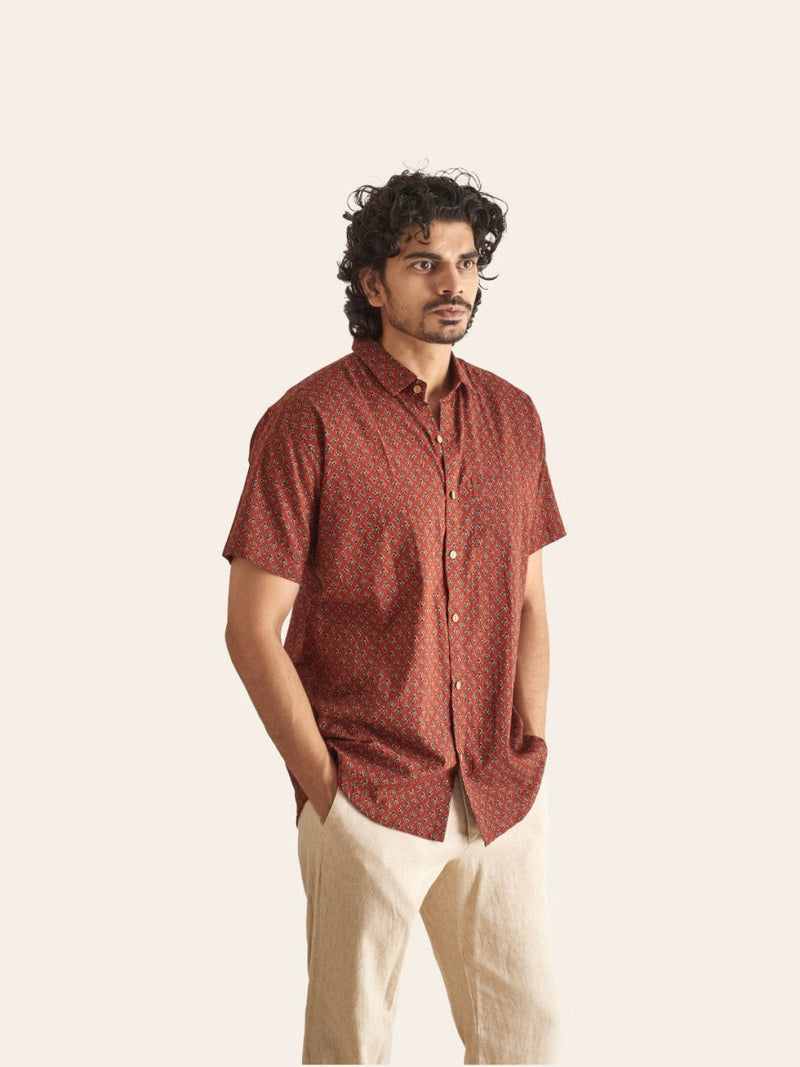 Buy Maroon Motif Printed Cotton Shirt | Shop Verified Sustainable Mens Shirt on Brown Living™