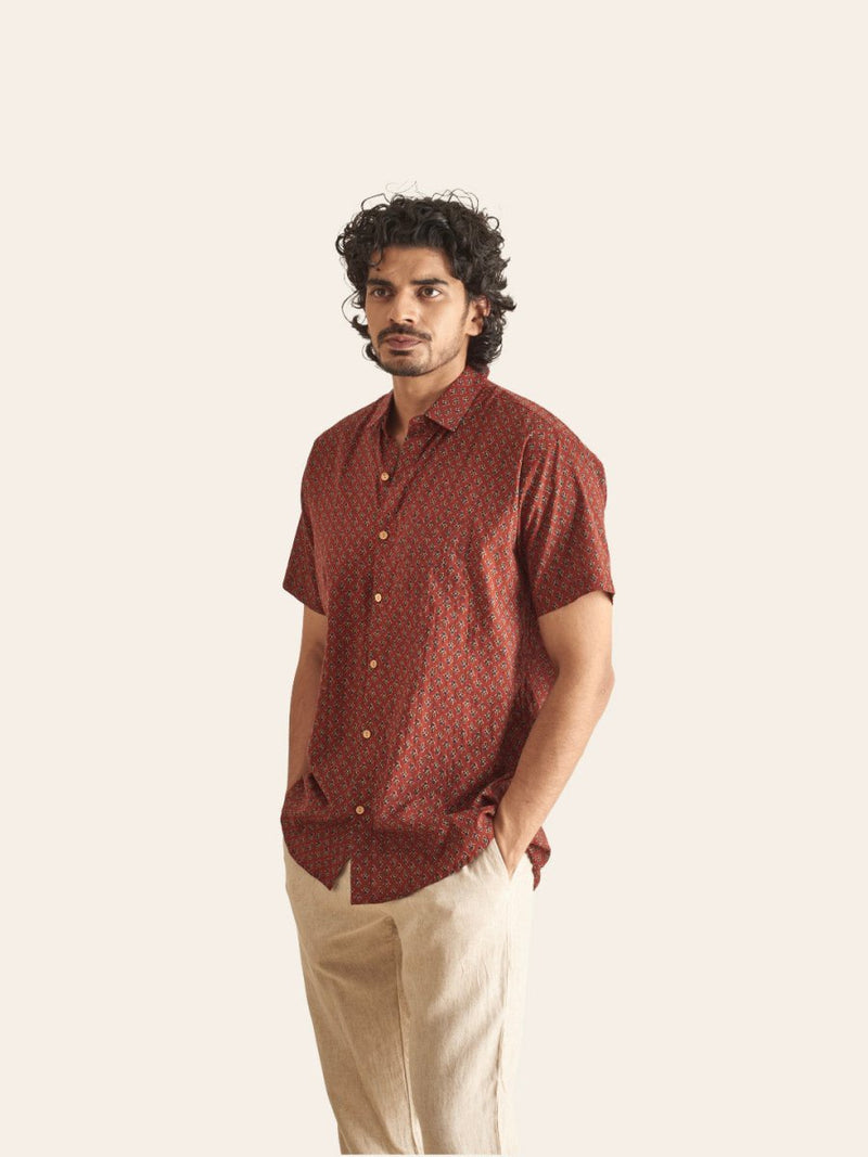Buy Maroon Motif Printed Cotton Shirt | Shop Verified Sustainable Mens Shirt on Brown Living™