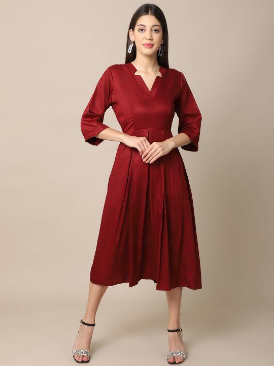 Buy Maroon Tencel Boxy Dress | Shop Verified Sustainable Products on Brown Living