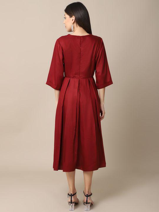 Buy Maroon Tencel Boxy Dress | Shop Verified Sustainable Womens Dress on Brown Living™