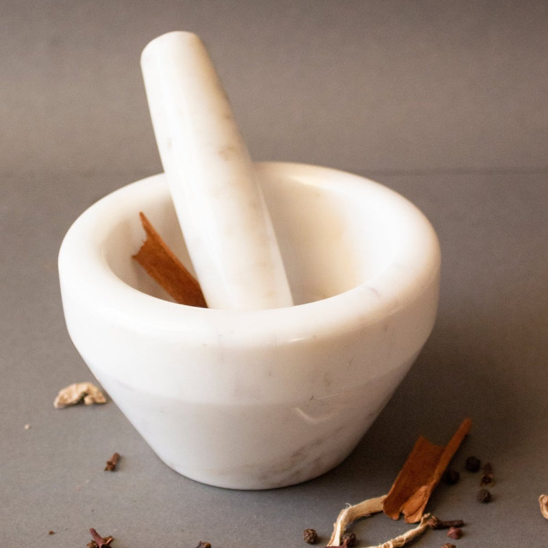 Masala Pot Marble Mortar and Pestle | Verified Sustainable by Brown Living™