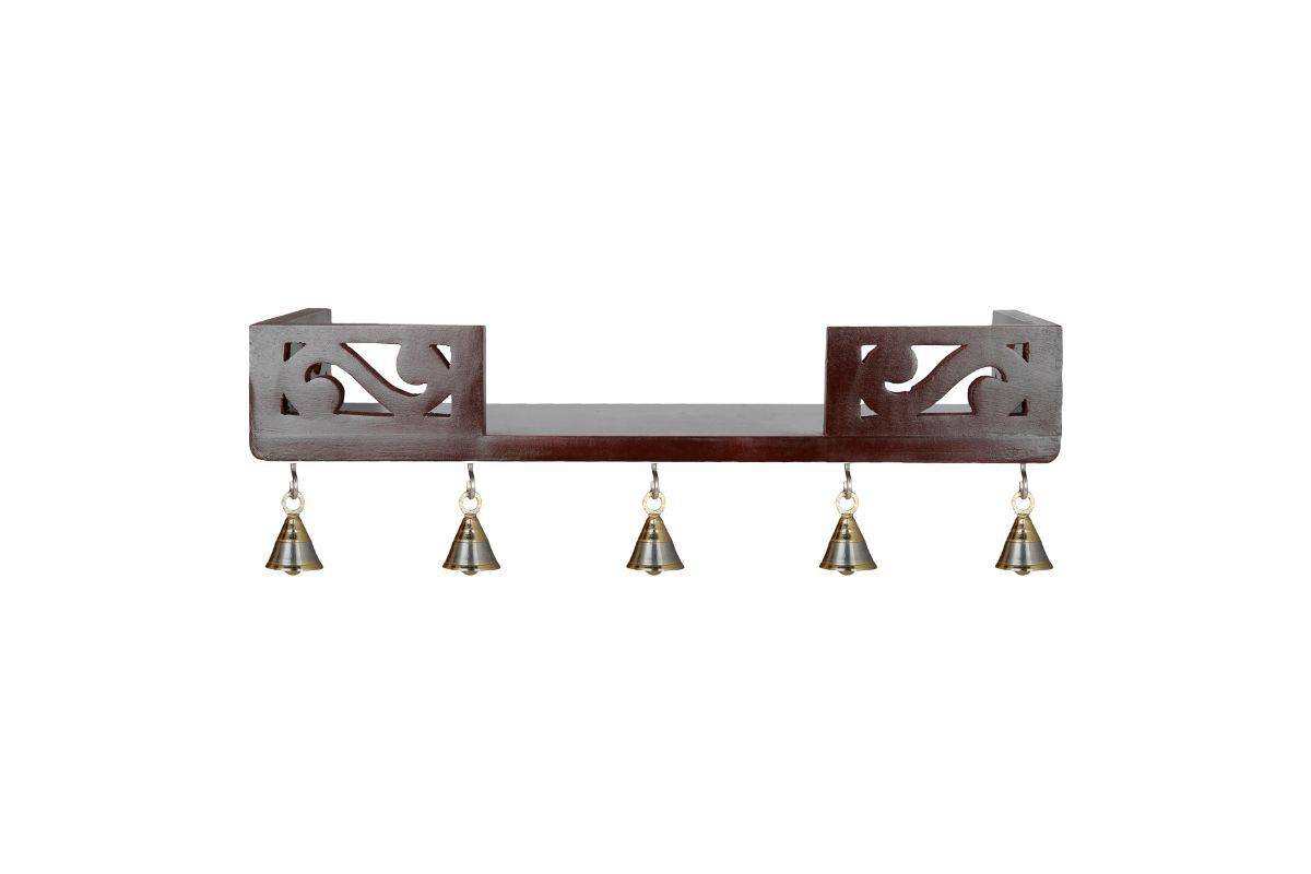 MDF Home Temple Decorative Shelf 45 x 15 x 8.5 cm with 5 Brass Bells | Verified Sustainable by Brown Living™