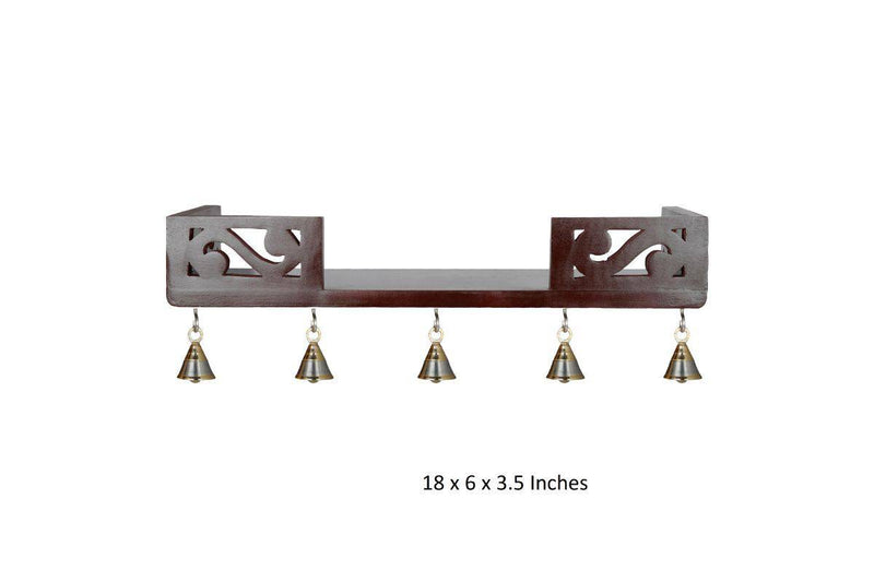 Buy MDF Home Temple Decorative Shelf 45 x 15 x 8.5 cm with 5 Brass Bells | Shop Verified Sustainable Wall Decor on Brown Living™