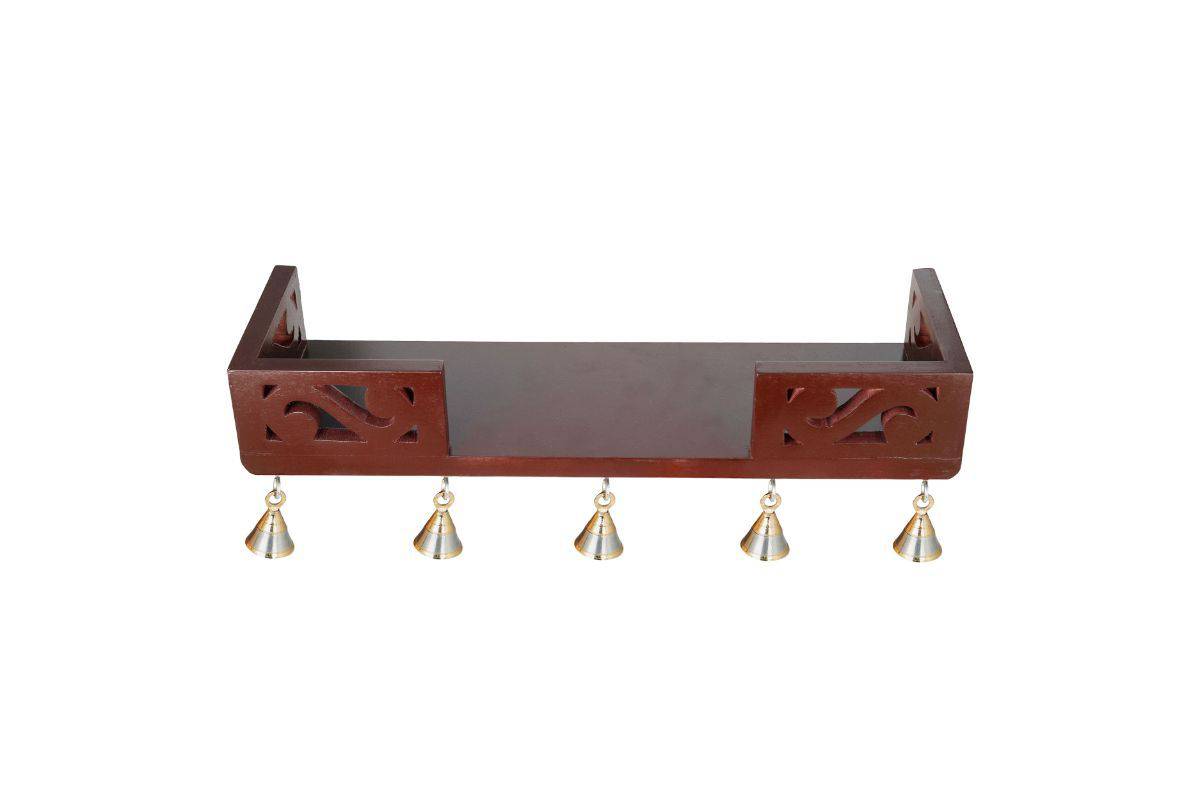 MDF Home Temple Decorative Shelf 45 x 15 x 8.5 cm with 5 Brass Bells | Verified Sustainable by Brown Living™