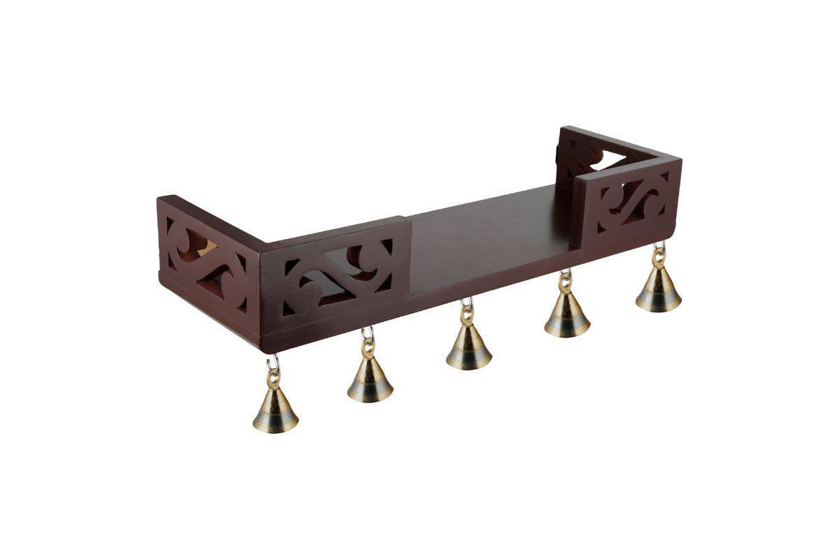 MDF Home Temple Decorative Shelf 45 x 15 x 8.5 cm with 5 Brass Bells | Verified Sustainable by Brown Living™