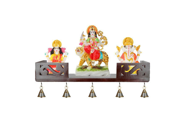 Buy MDF Home Temple Decorative Shelf 45 x 15 x 8.5 cm with 5 Brass Bells - MADE IN INDIA | Shop Verified Sustainable Products on Brown Living