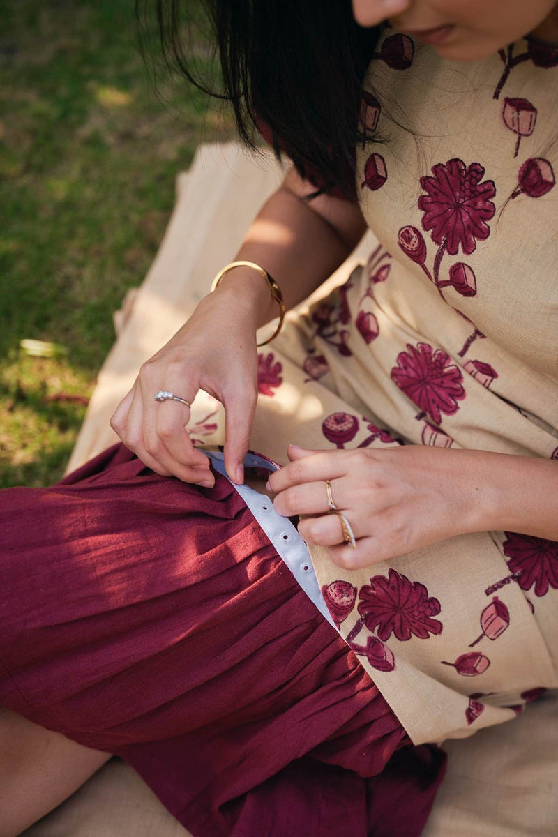 Meadow Pod Detachable Long Handloom Cotton Dress | Verified Sustainable Womens Dress on Brown Living™