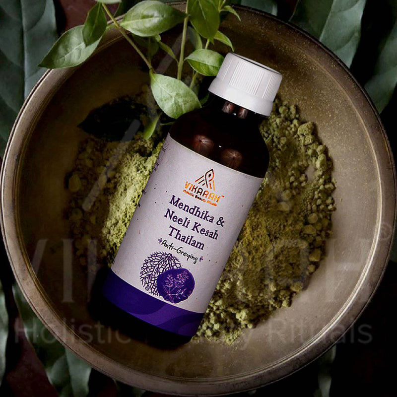 Buy Mendhika & Neeli Kesah Thailam - Anti Greying Hair Oil - 100ml | Shop Verified Sustainable Hair Oil on Brown Living™