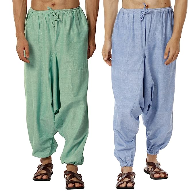 Buy Men's Combo Pack of 2 Harem Pants | Blue and Green | GSM-170 | Free Size | Shop Verified Sustainable Products on Brown Living