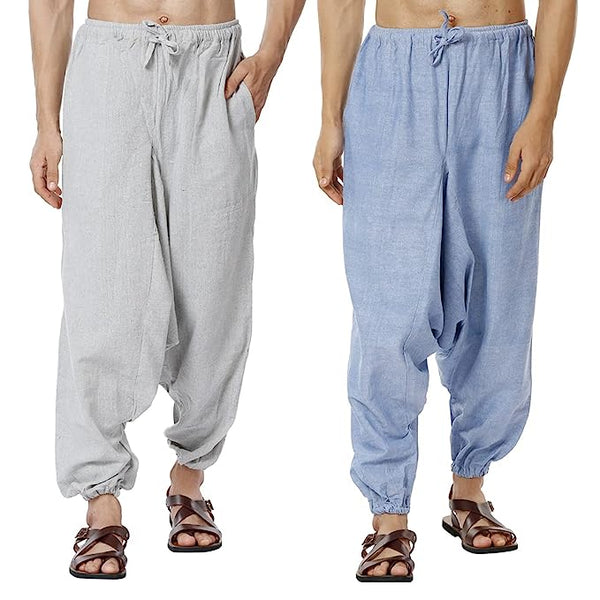Buy Men's Harem Pack of 2 | Blue and Melange Grey | Fits Waist Sizes 28 to 36 Inches | Shop Verified Sustainable Mens Pyjama on Brown Living™