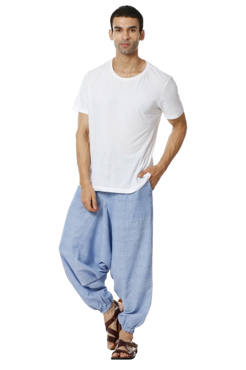 Buy Men's Combo Pack of 2 Harem Pants | Blue and Melange Grey | GSM-170 | Free Size | Shop Verified Sustainable Products on Brown Living