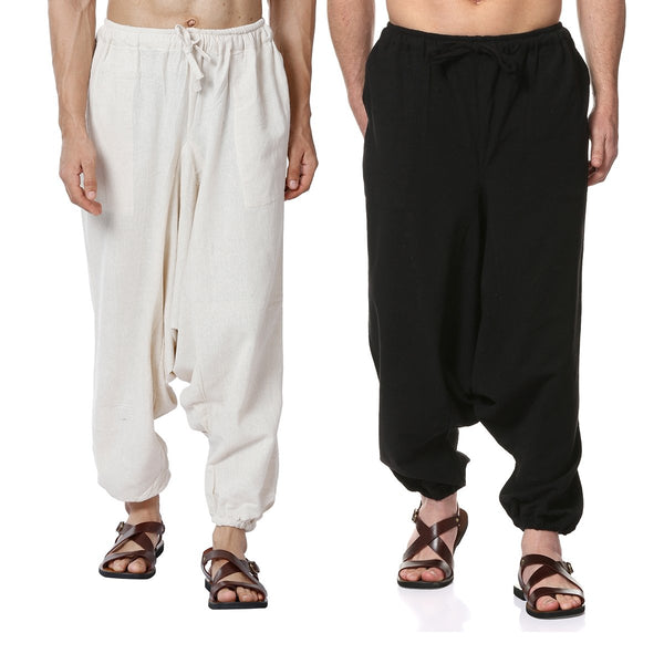 Buy Men's Harem Pack of 2 | Cream & Black | Fits Waist Sizes 28 to 36 Inches | Shop Verified Sustainable Mens Pyjama on Brown Living™