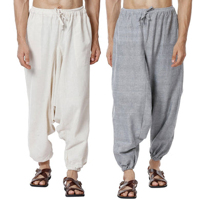 Men's Harem Pack of 2 | Cream & Grey | Fits Waist Sizes 28 to 36 Inches – Mens Pyjama on Brown Living™. SKU: AT22AT23. Img 1.