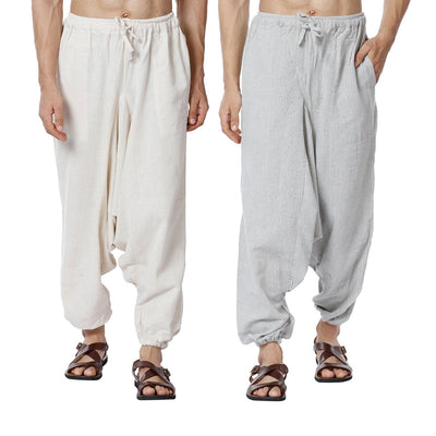 Men's Harem Pack of 2 | Cream & Melange Grey | Fits Waist Sizes 28 to 36 Inches – Mens Pyjama on Brown Living™. SKU: AT22AT27. Img 1.