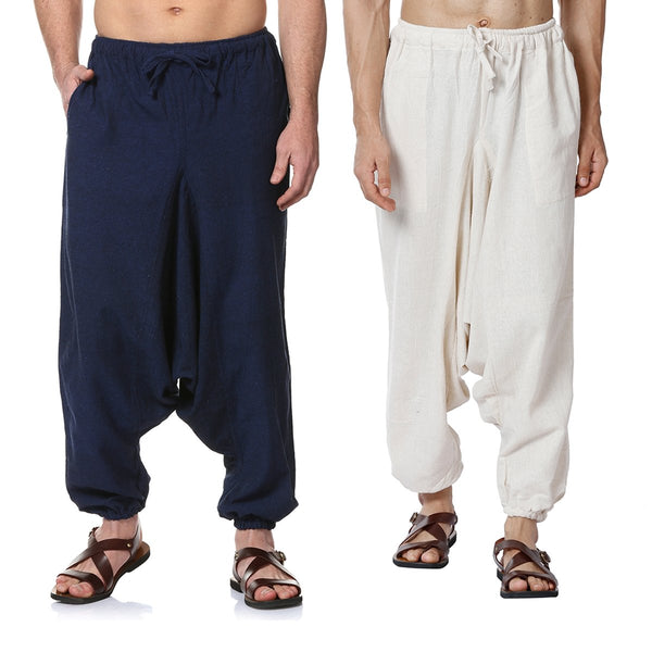 Buy Men's Combo Pack of 2 Harem Pants | Dark Blue & Cream | GSM-170 | Free Size | Shop Verified Sustainable Products on Brown Living