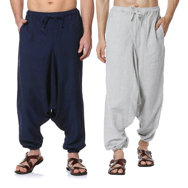 Buy Men's Combo Pack of 2 Harem Pants | Dark Blue & Melange Grey | GSM-170 | Free Size | Shop Verified Sustainable Products on Brown Living