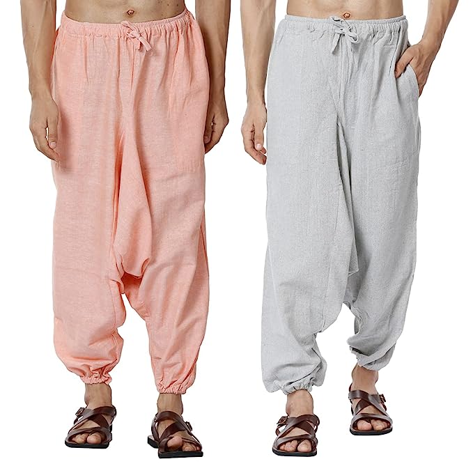 Buy Men's Combo Pack of 2 Harem Pants | Orange and Melange Grey | GSM-170 | Free Size | Shop Verified Sustainable Products on Brown Living