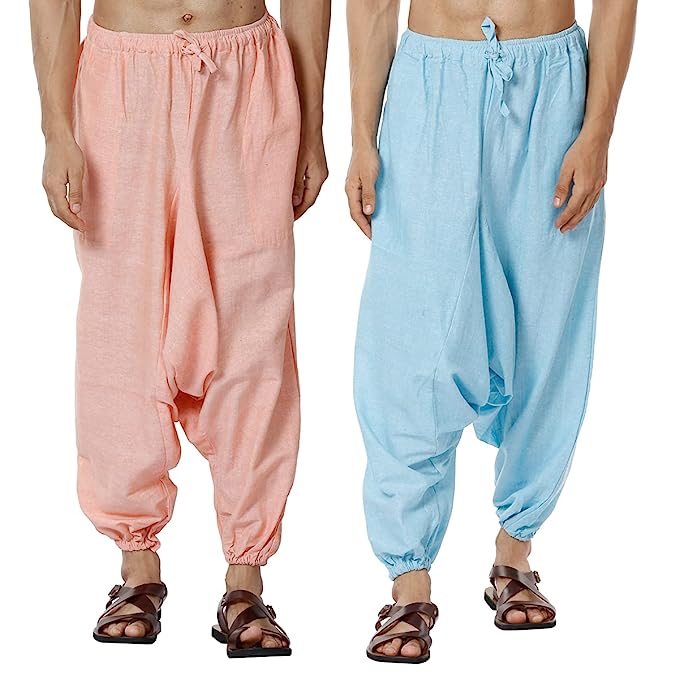 Buy Men's Harem Pack of 2 | Orange and Sky Blue | Fits Waist Sizes 28 to 36 Inches | Shop Verified Sustainable Mens Pyjama on Brown Living™