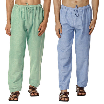 Men's Pyjama Pack of 2 | Blue and Sea Green | Fits Waist Sizes 28" to 36" – Mens Pyjama on Brown Living™. SKU: AT31AT37. Img 1.