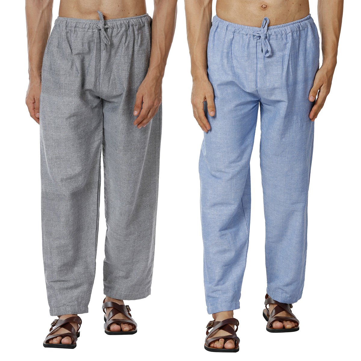 Men's Pyjama Pack of 2 | Blue and Grey | Fits Waist Sizes 28" to 36" | Verified Sustainable by Brown Living™