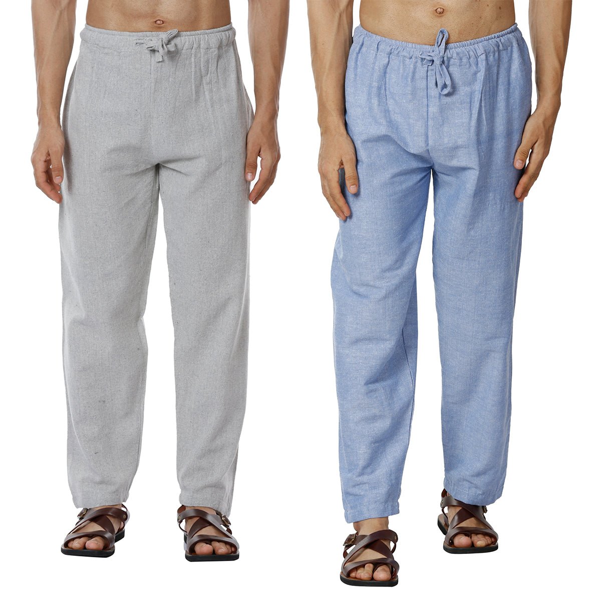 Men's Pyjama Pack of 2 | Blue and Melange Grey | Fits Waist Sizes 28" to 36" | Verified Sustainable by Brown Living™