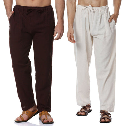 Men's Pyjama Pack of 2 | Cream and Maroon | Fits Waist Sizes 28" to 36" | Verified Sustainable by Brown Living™