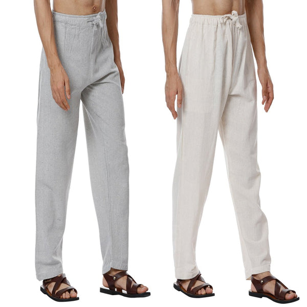 Buy Men's Pyjama Pack of 2 | Cream & Melange Grey | Fits Waist Sizes 28" to 36" | Shop Verified Sustainable Mens Pyjama on Brown Living™
