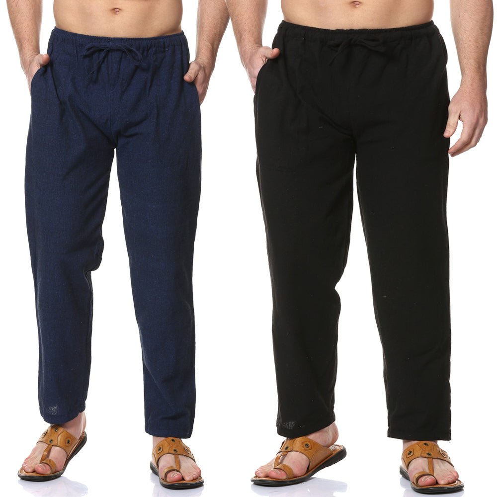 Men's Pyjama Pack of 2 | Dark Blue & Black | Fits Waist Sizes 28" to 36" | Verified Sustainable by Brown Living™