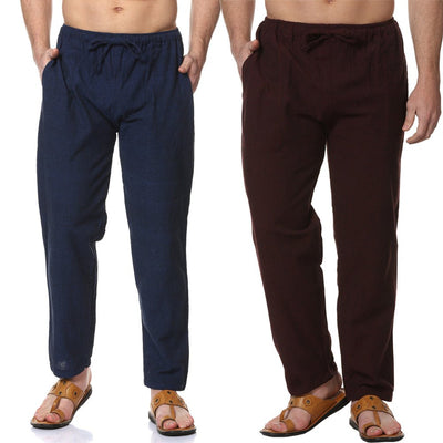 Men's Pyjama Pack of 2 | Dark Blue & Maroon | Fits Waist Sizes 28" to 36" – Mens Pyjama on Brown Living™. SKU: AT11AT14. Img 1.